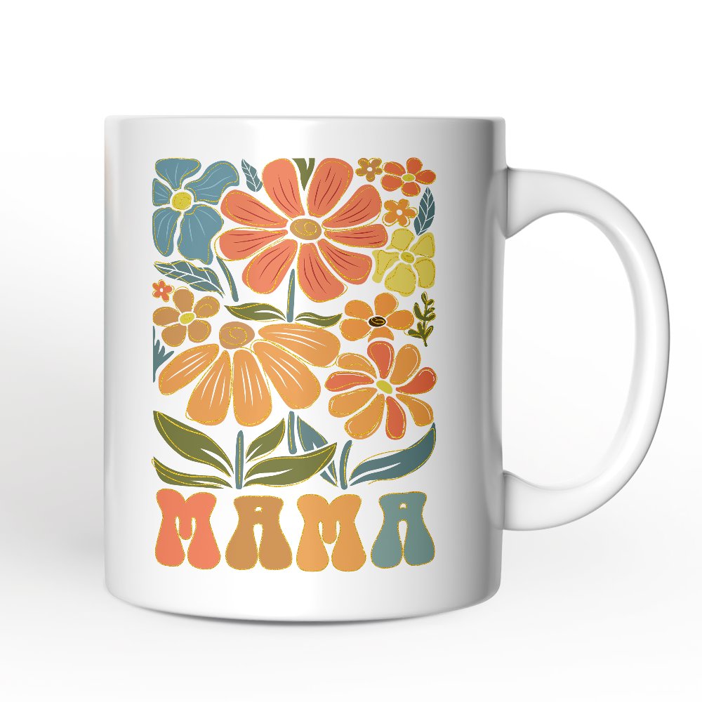 Boho Floral Mama Mug, Retro Color Flowers Gift for Mothers