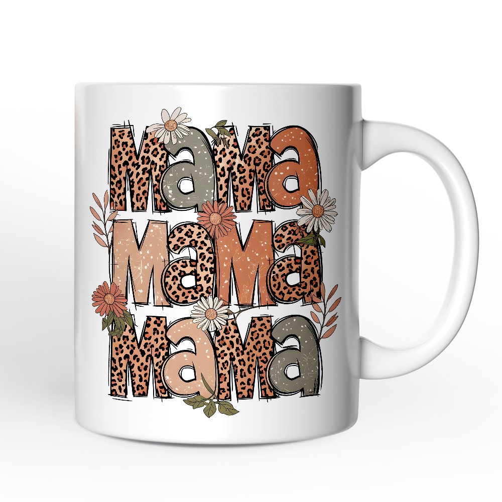 Leopard Mama Floral Mug, Retro Wildflowers Gift for Mothers