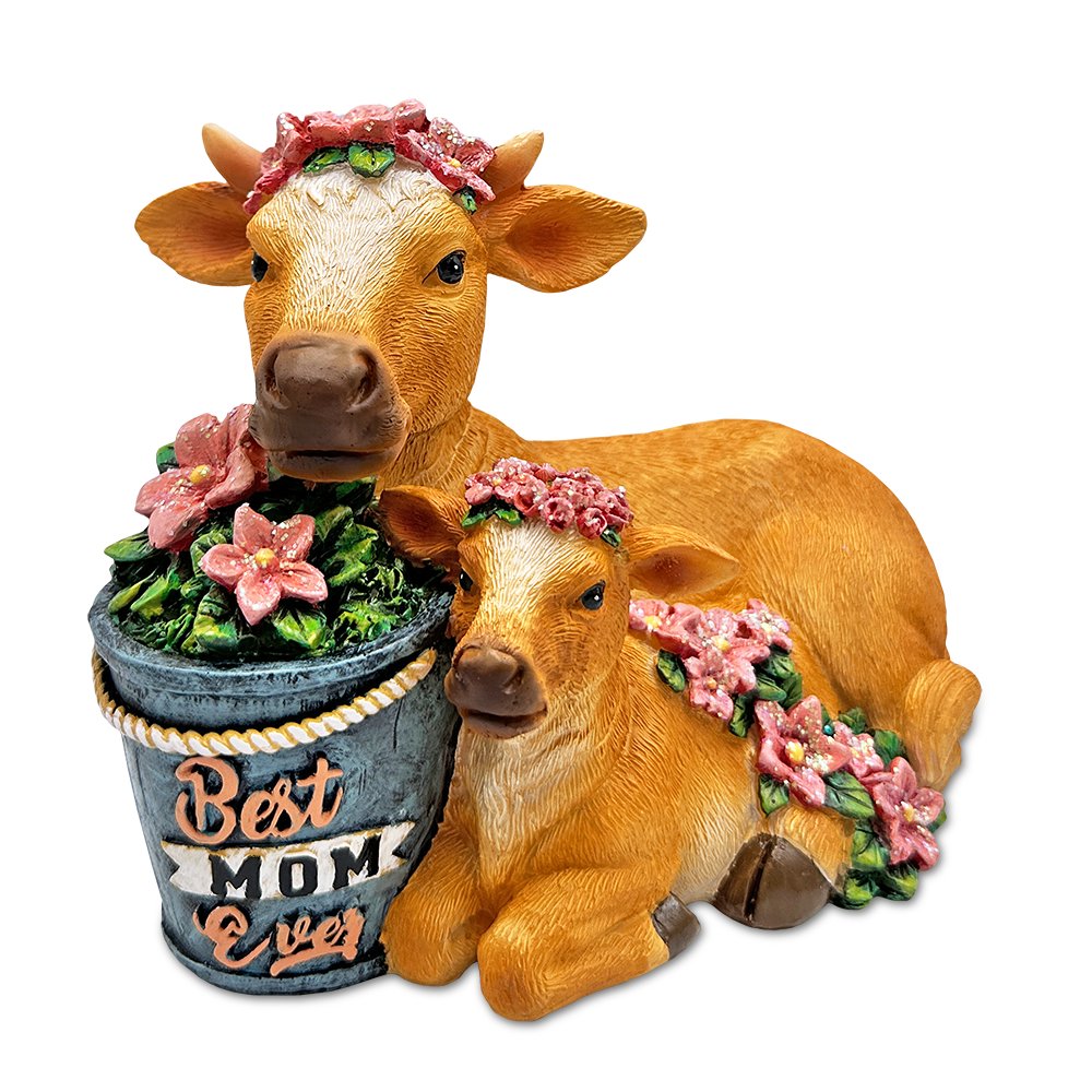 Best Mom Cow and Calf Charming Figurine, 6" Keepsake Jersey Statue and Motherās Day Gift