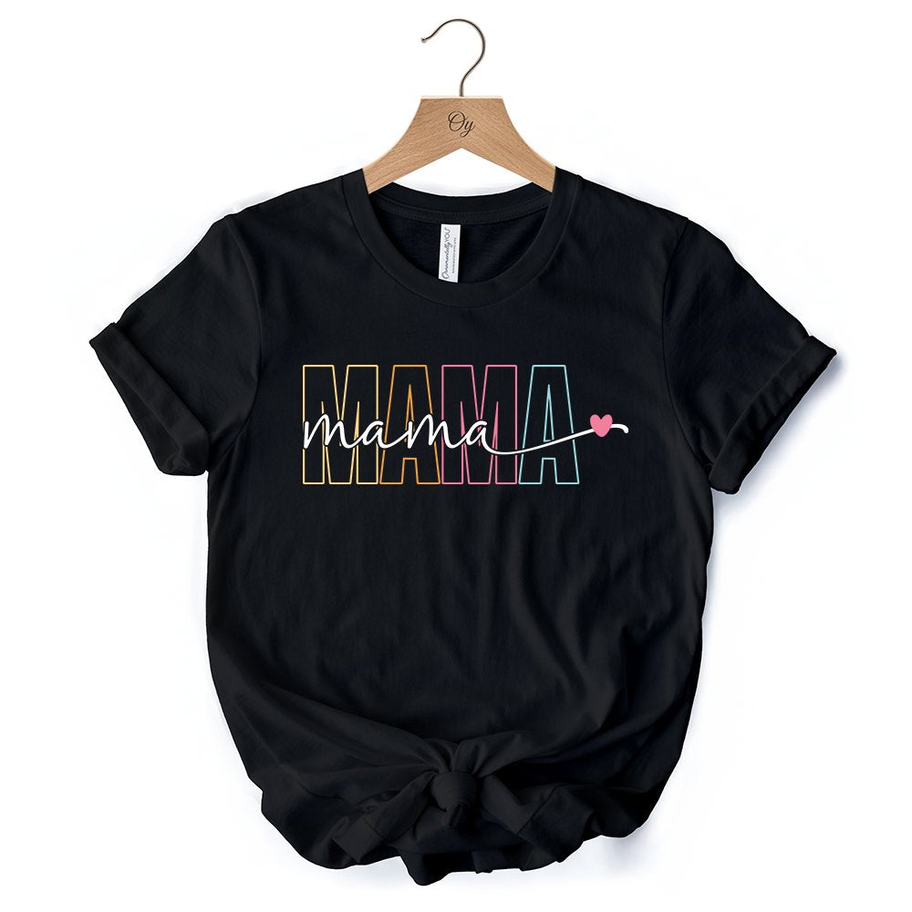 Colorblock Mama T-Shirt, Black Trendy Casual Women's Tee