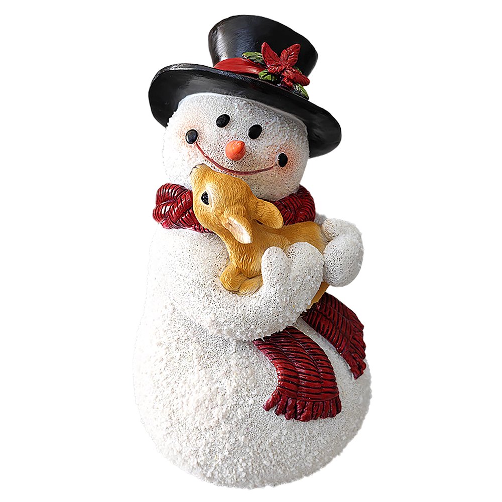 Enchanting Snowman and Fawn Home Holiday Decoration, 8" Tall Winter Woodland Deer Figurine