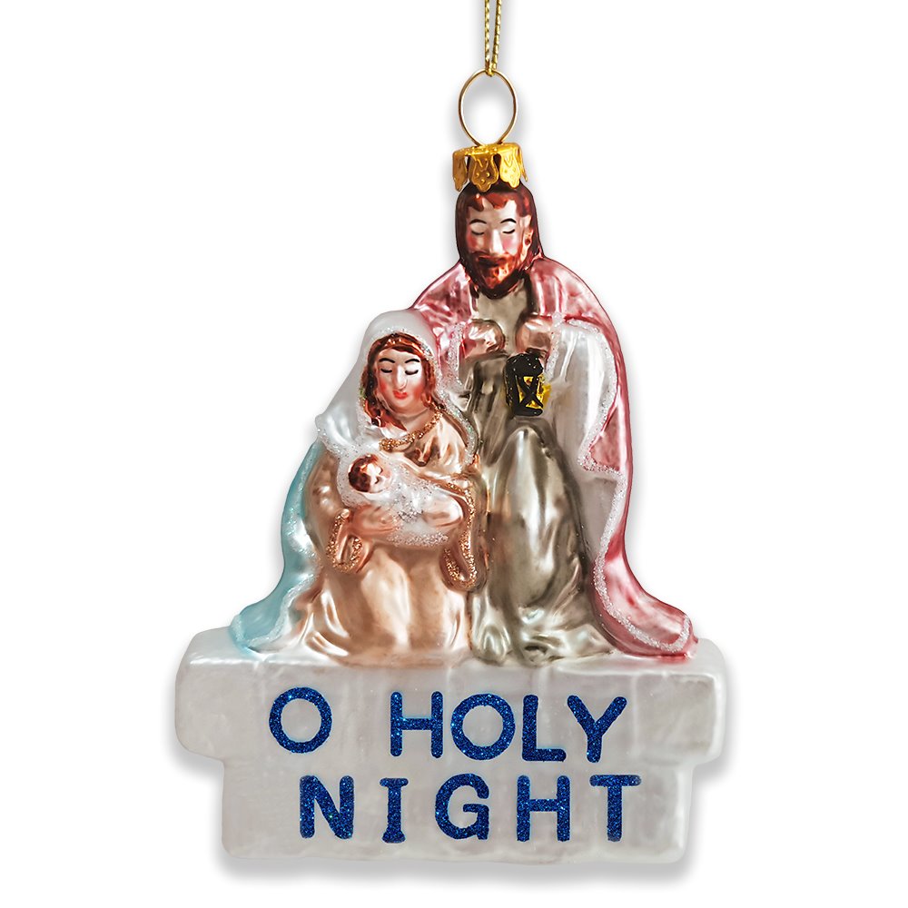 Oh Holy Night Nativity Scene Glass Christmas Ornament, Jesus and Mary