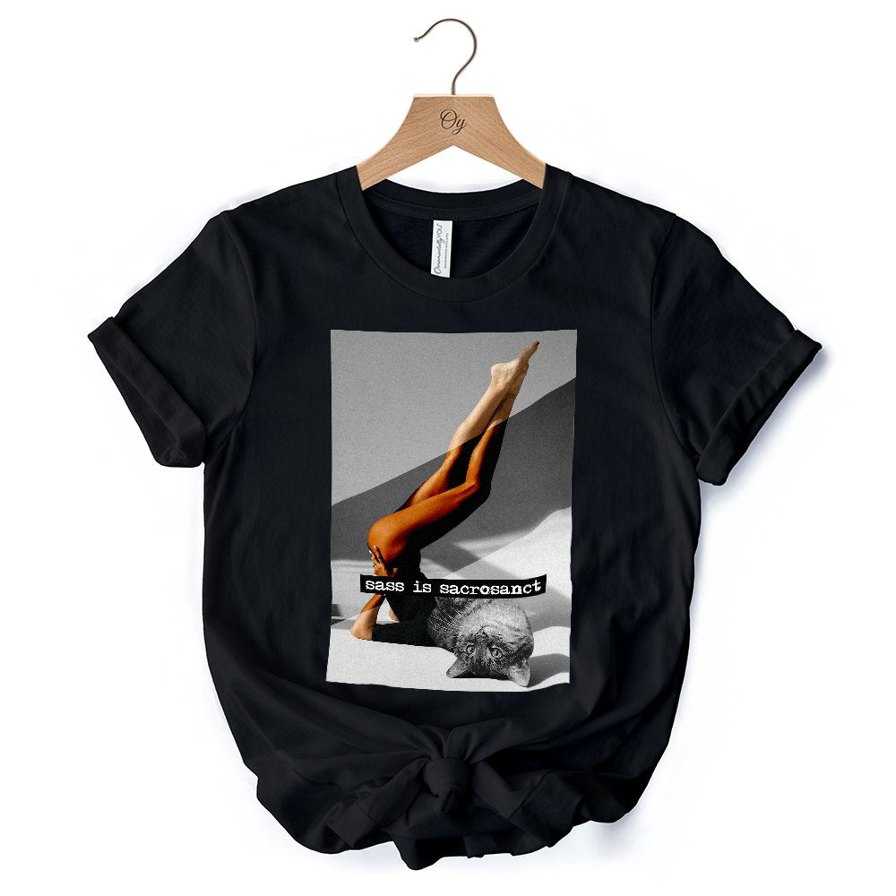 Sass is Sacrosanct Concept Art Graphic T-Shirt, Sexy Cat Woman Black and White Streetwear Tee