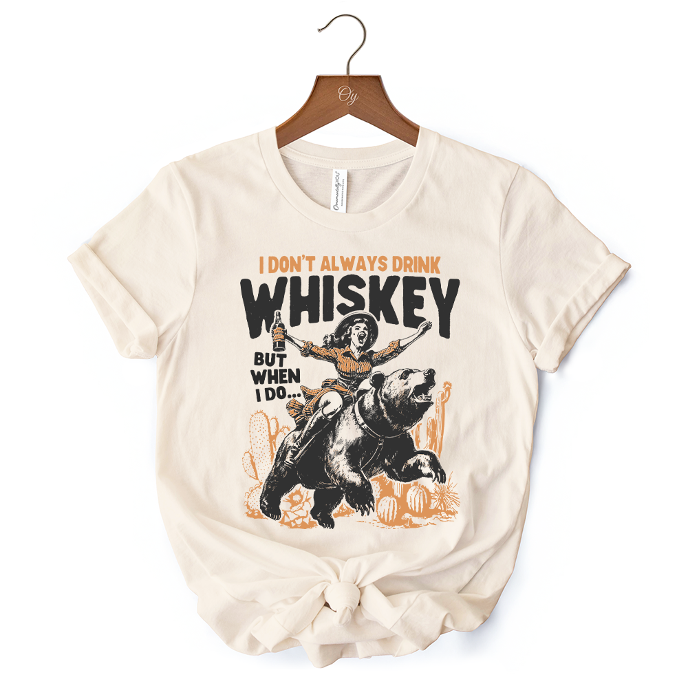 Alcohol Humor Retro T-Shirt, Funny Whiskey White and Natural Western Tee for Country Girl