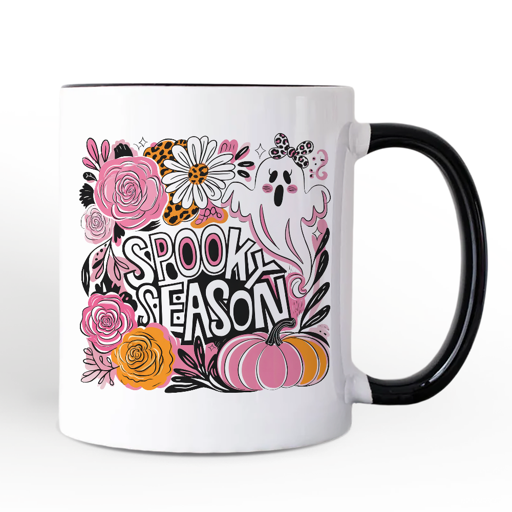 Boho Spooky Season Ghost Personalized Mug, Cute Halloween Gift with Custom Name with Fall Pumpkins