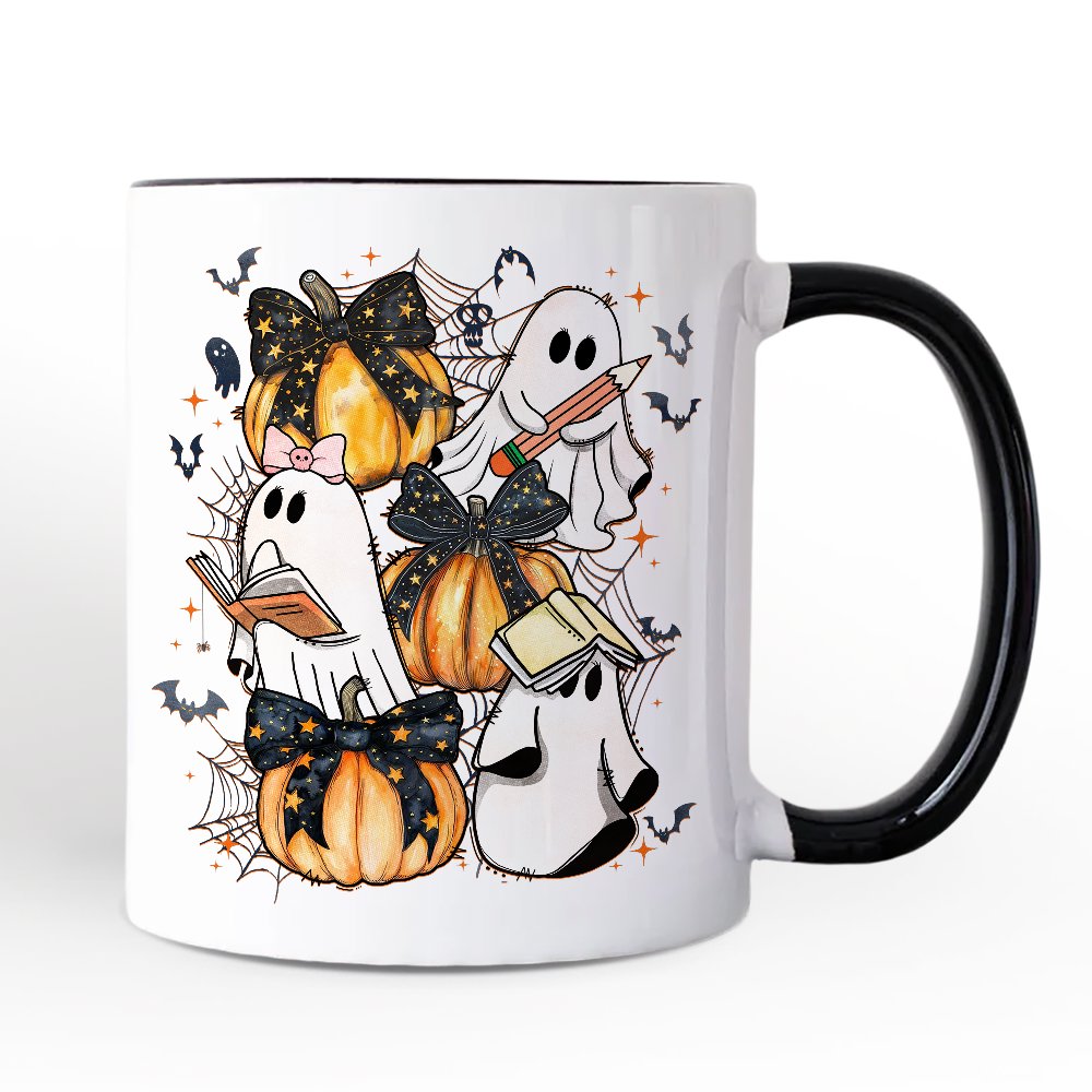 Cute Ghost Teacher Halloween Personalized Mug, Retro Boo Spooky School Gift with Custom Name