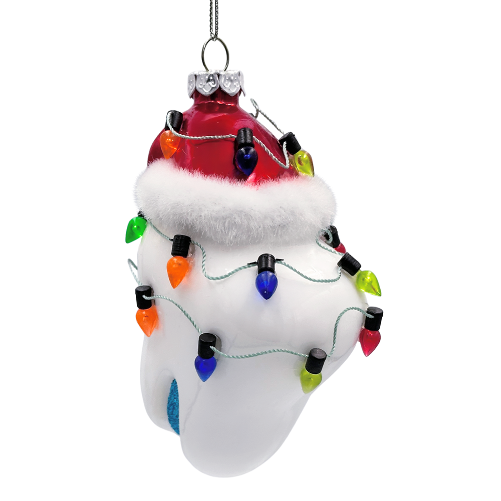 Festive Tooth Glass Christmas Ornament, Dentist Gift and Decor
