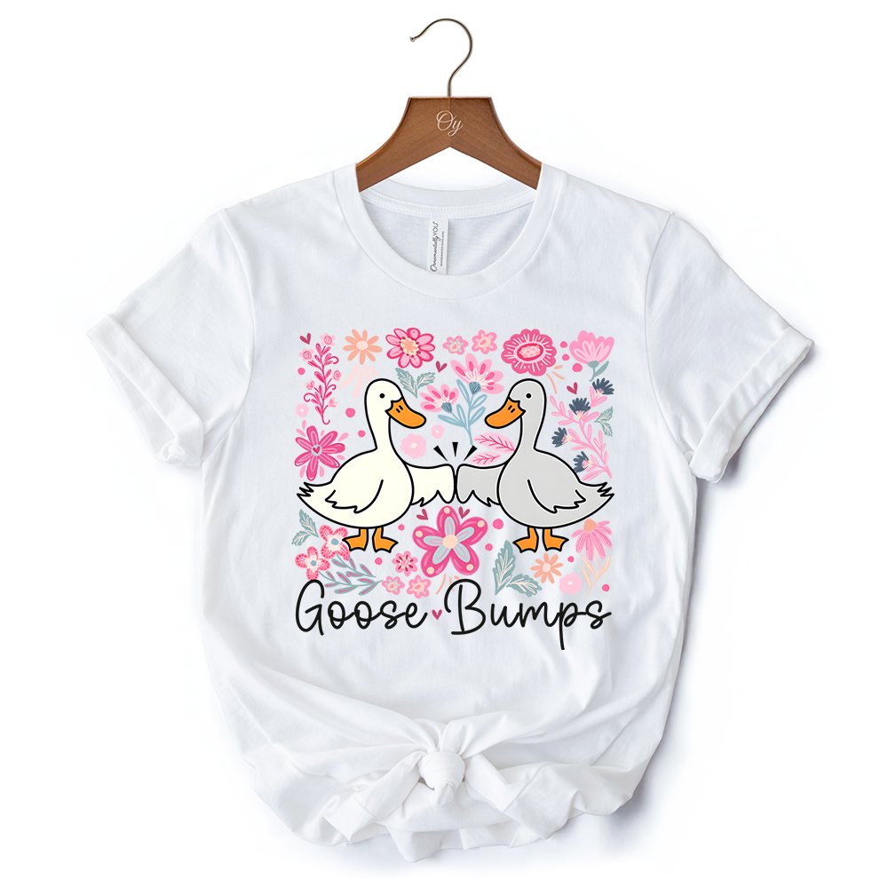 Funny Goose Bumps Floral T-Shirt, White, Natural and Black Sarcastic Goose Tee Gifts