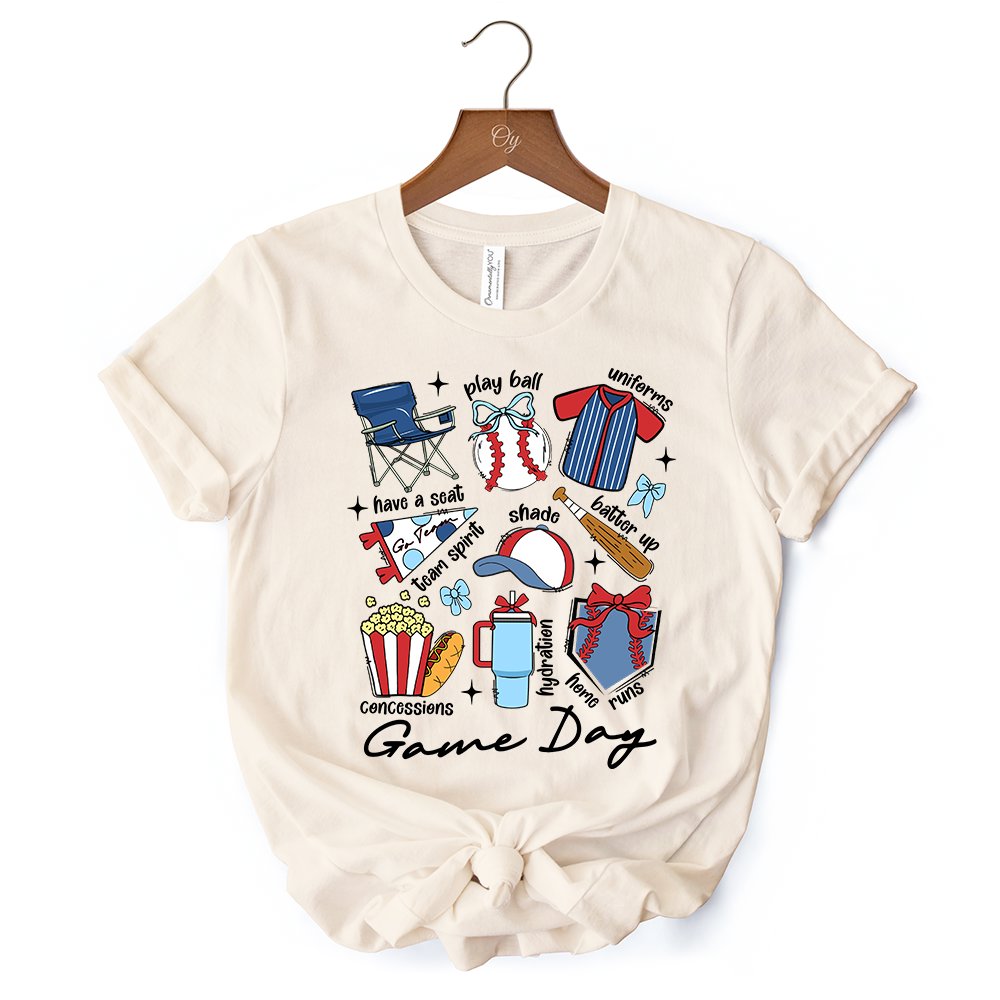 Game Day Baseball T-Shirt, Retro White and Natural Stadium Tee for Sports Fans