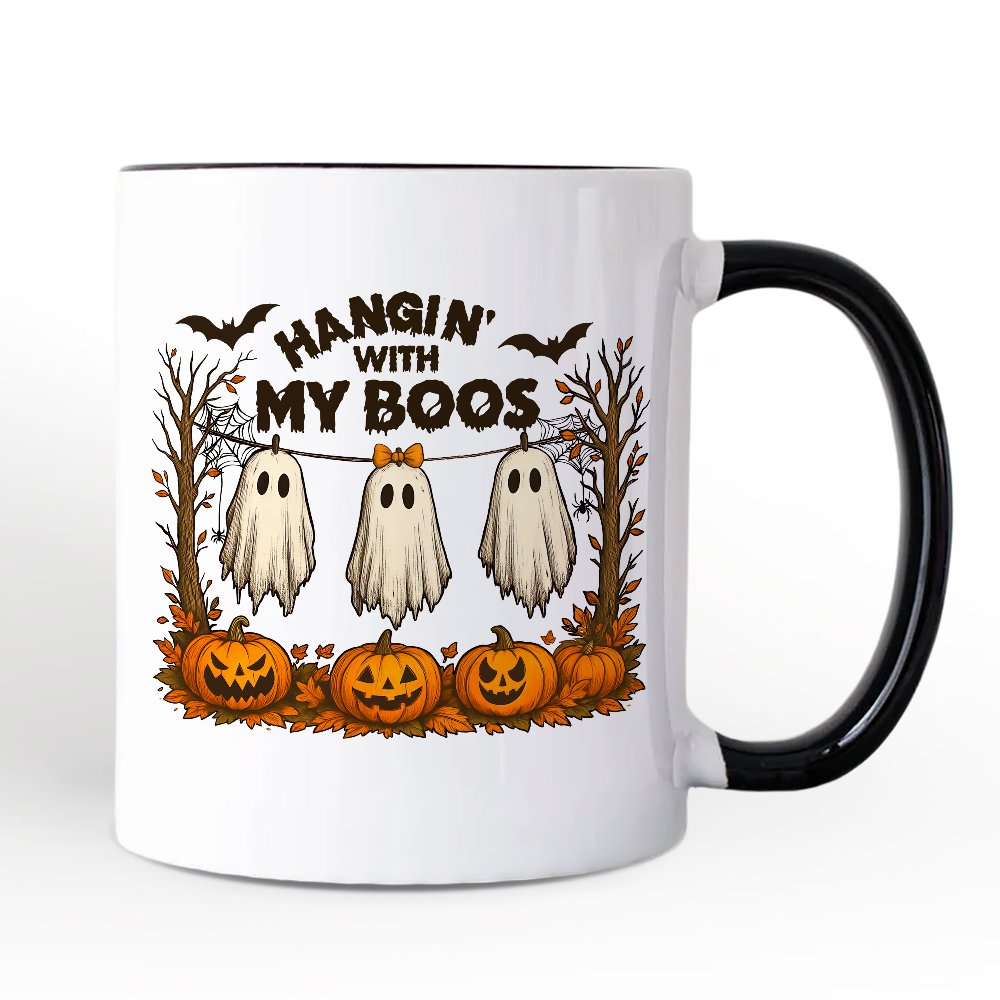 Hanging with My Boos Ghost Personalized Mug, Funny Halloween Spooky Season Gift with Custom Name
