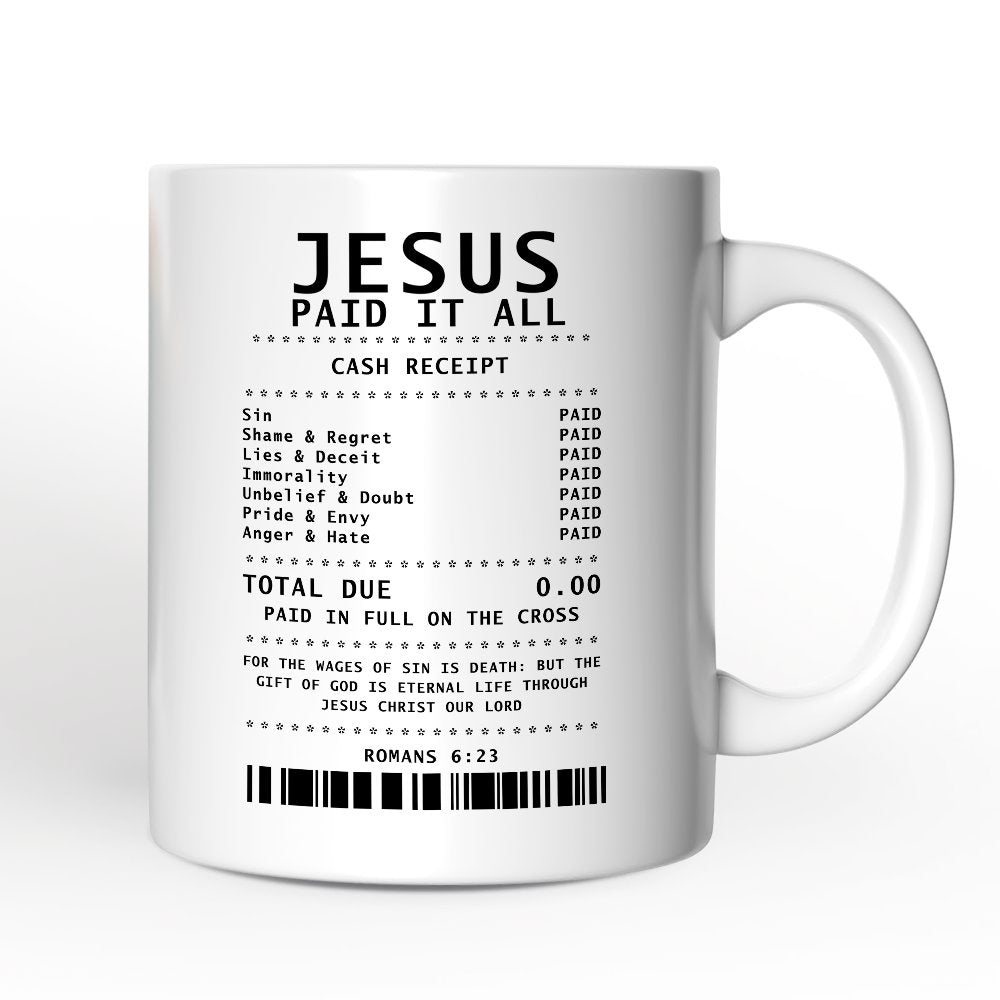 Jesus Paid It All Cash Receipt Personalized Mug, Christian Gift with Custom Name