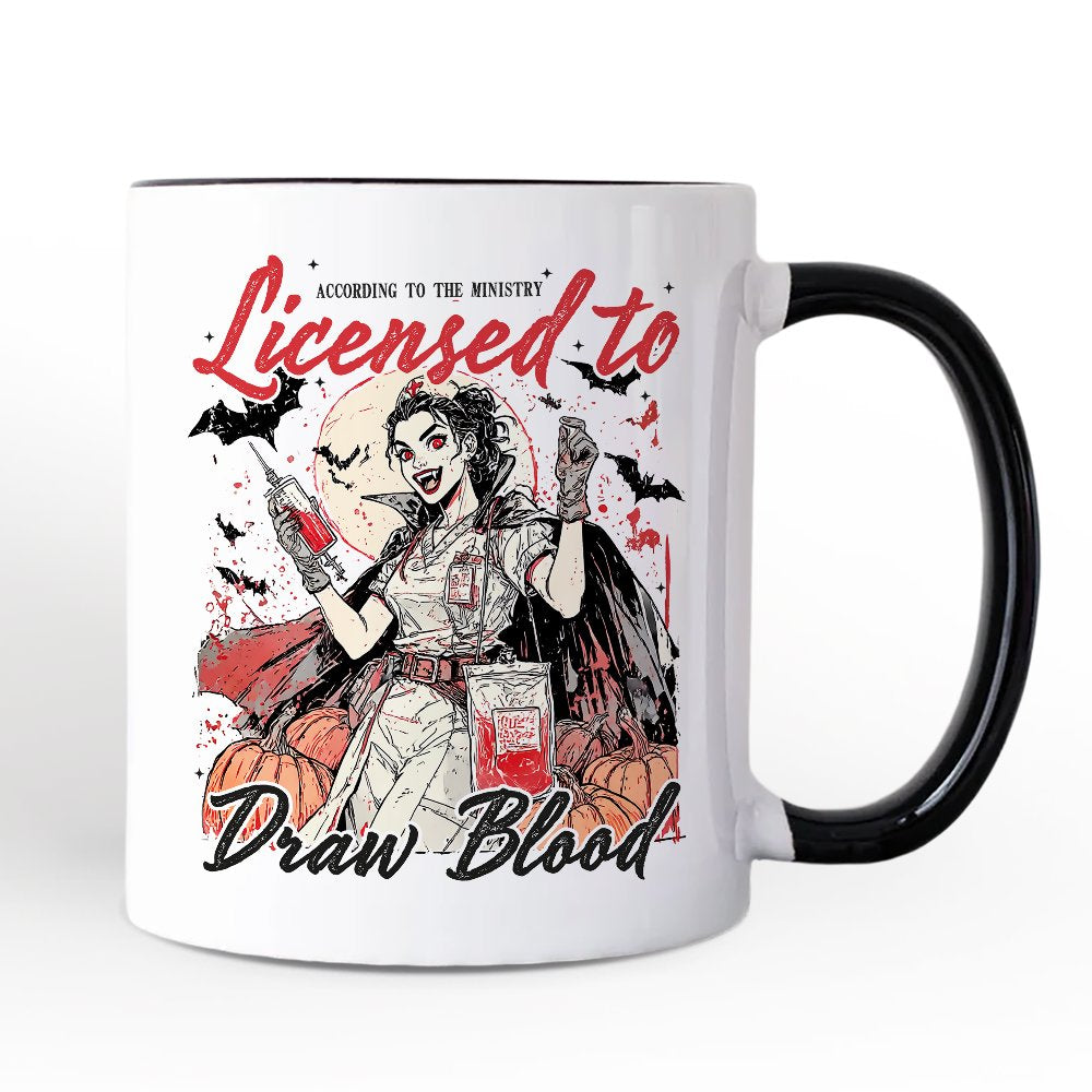 Licensed to Draw Blood Halloween Nurse Personalized Mug, Groovy Gift with Custom Name for Spooky Season