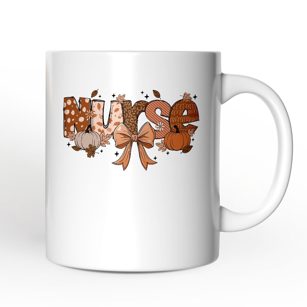 Nurse Coquette Autumn Personalized Mug, Cozy Fall Pumpkins Gift with Custom Name