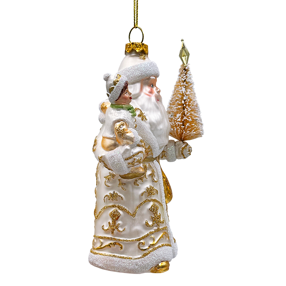Radiant Gold Santa Claus Glass Christmas Ornament, Holiday Tree Decoration