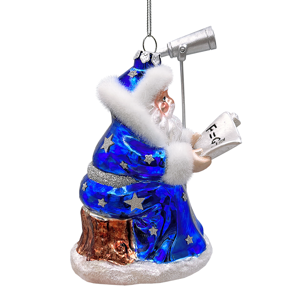 Santa the Astronomer Glass Christmas Ornament, Science and Astronomy Themed Holiday Gift