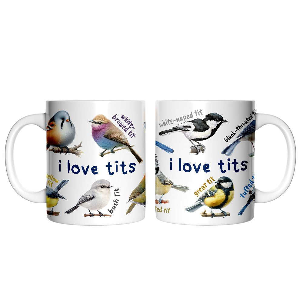 Whimsical Bird Tit Personalized Mug, Funny Birdwatcher Gift for Birder With Custom Name