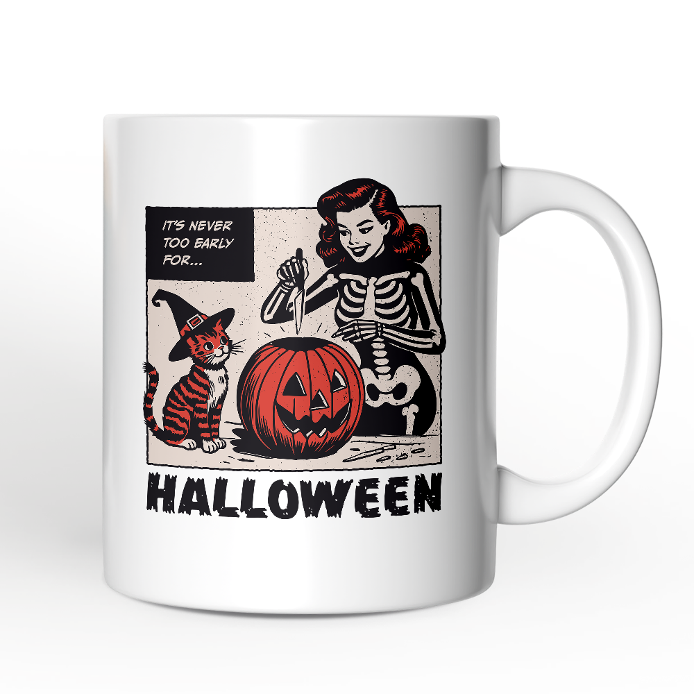 Itโs Never Too Early for Halloween Personalized Mug, Funny Retro Gift with Custom Name