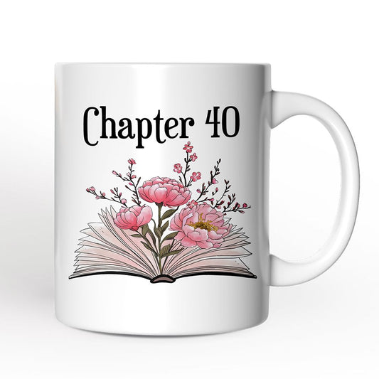 40th Birthday Pink Flowers Book Personalized Mug, Chapter 40 Gift With Custom Name