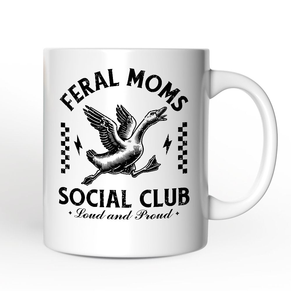 Feral Moms Social Club Personalized Mug , Funny Goose Gift for Mothers with Custom Name