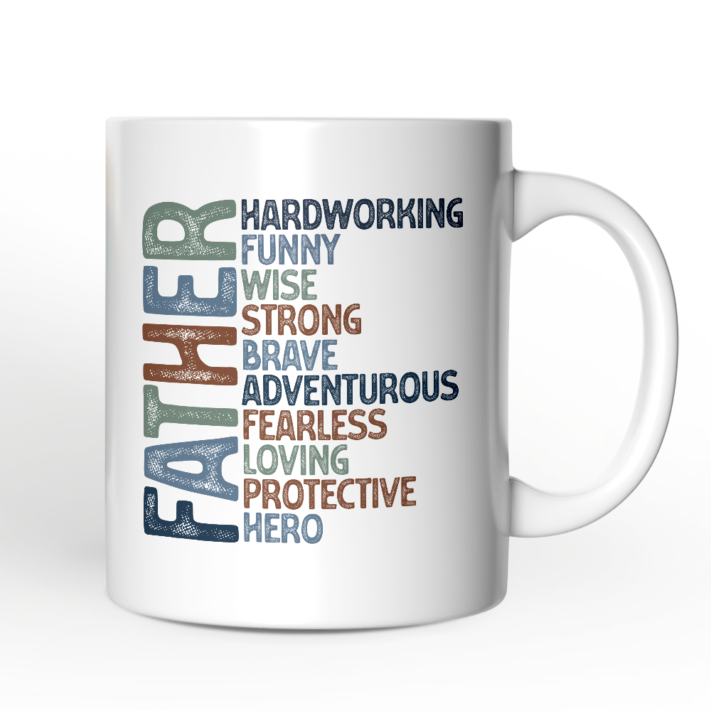 Father Definition Personalized Mug, Inspirational Gift with Custom Name for Hero Dads
