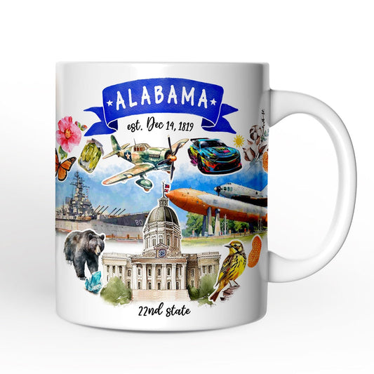 Artistic Alabama State Themes and Landmarks Personalized Mug With Custom Name
