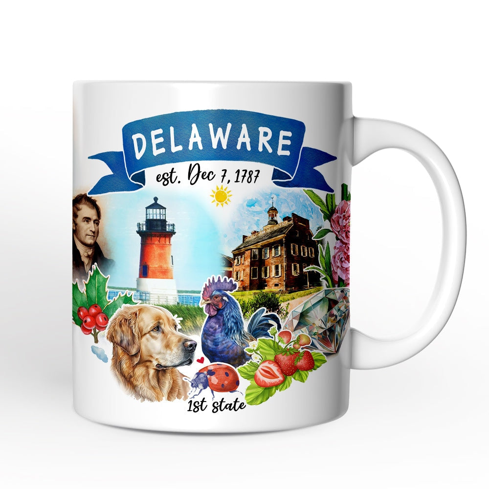 Artistic Delaware State Themes and Landmarks Personalized Mug With Custom Name