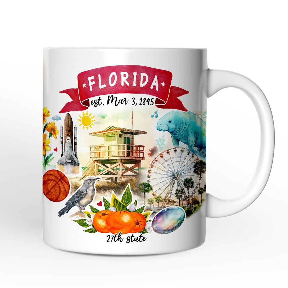 Artistic Florida State Themes and Landmarks Personalized Mug With Custom Name