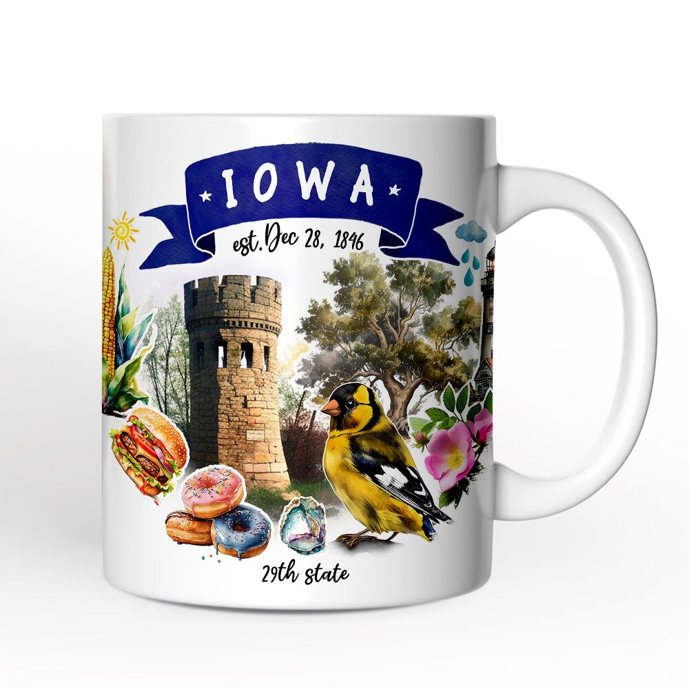 Artistic Iowa State Themes and Landmarks Personalized Mug With Custom Name