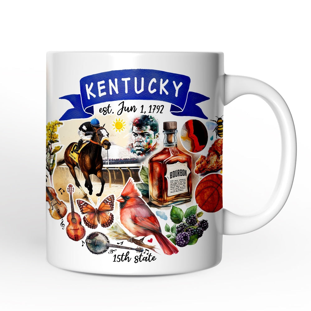 Artistic Kentucky State Themes and Landmarks Personalized Mug With Custom Name
