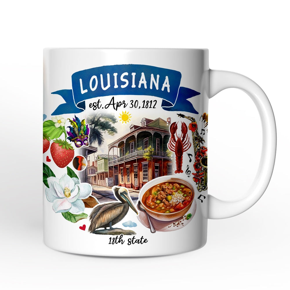 Artistic Louisiana State Themes and Landmarks Personalized Mug With Custom Name