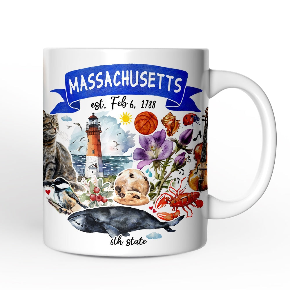 Artistic Massachusetts State Themes and Landmarks Personalized Mug With Custom Name