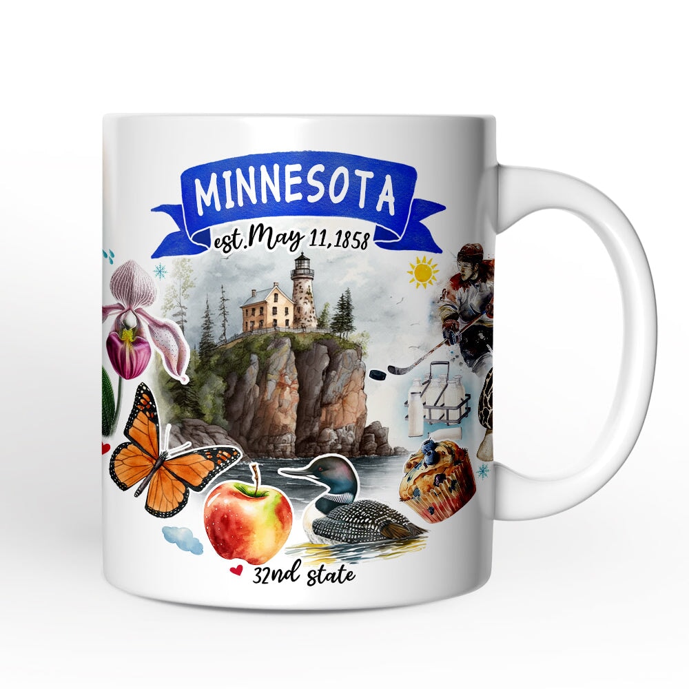 Artistic Minnesota State Themes and Landmarks Personalized Mug With Custom Name