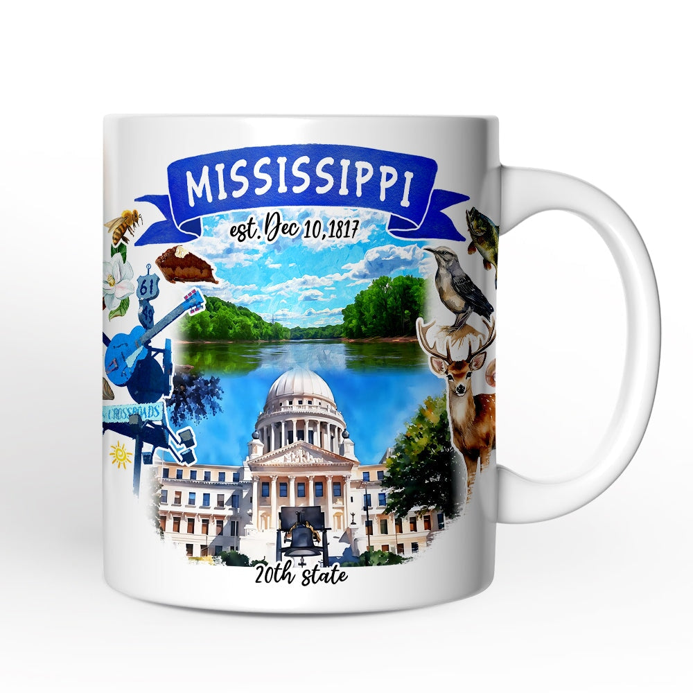 Artistic Mississippi State Themes and Landmarks Personalized Mug With Custom Name