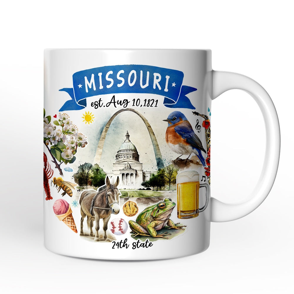 Artistic Missouri State Themes and Landmarks Personalized Mug With Custom Name