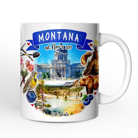 Artistic Montana State Themes and Landmarks Personalized Mug With Custom Name