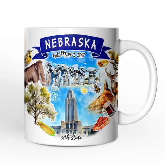 Artistic Nebraska State Themes and Landmarks Personalized Mug With Custom Name
