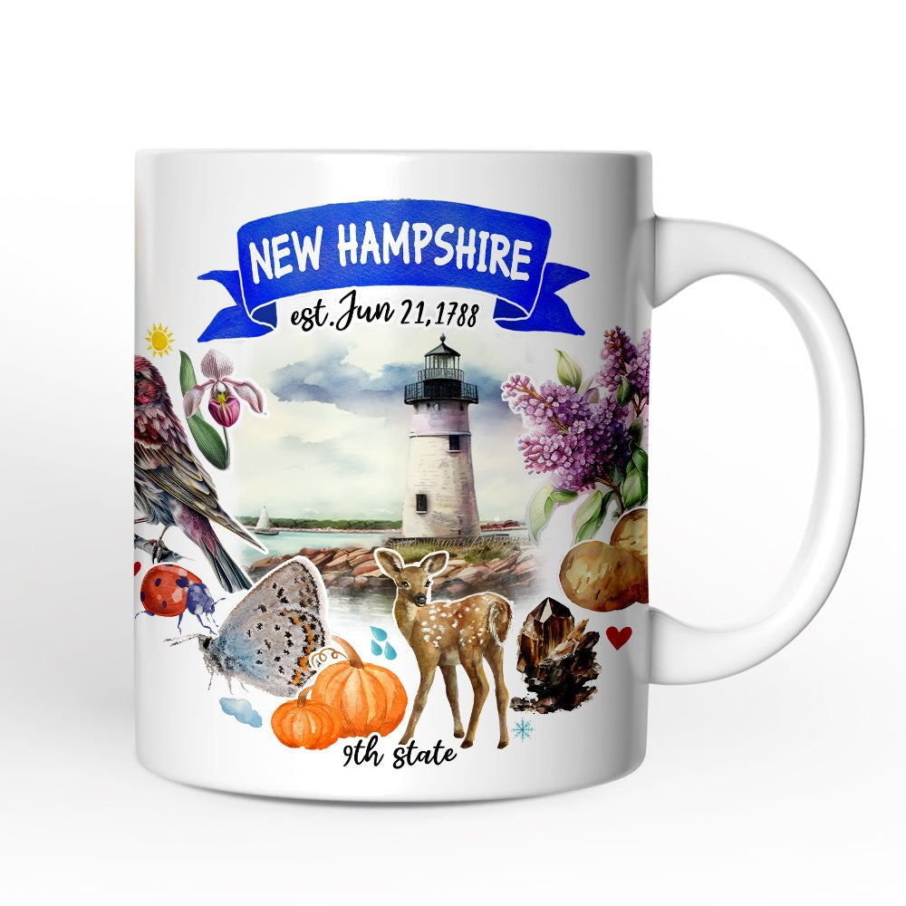 Artistic New Hampshire State Themes and Landmarks Personalized Mug With Custom Name