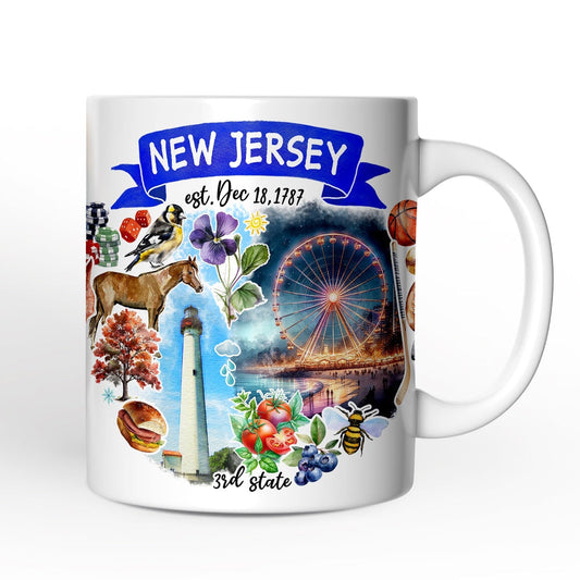 Artistic New Jersey State Themes and Landmarks Personalized Mug With Custom Name