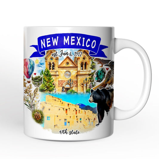 Artistic New Mexico State Themes and Landmarks Personalized Mug With Custom Name