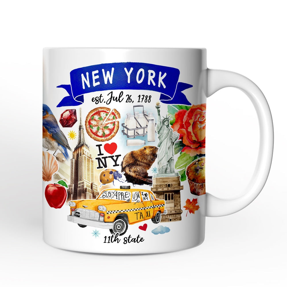 Artistic New York State Themes and Landmarks Personalized Mug With Custom Name