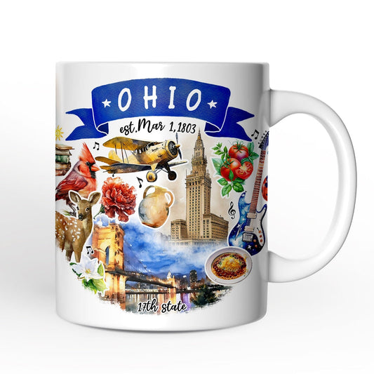Artistic Ohio State Themes and Landmarks Personalized Mug With Custom Name