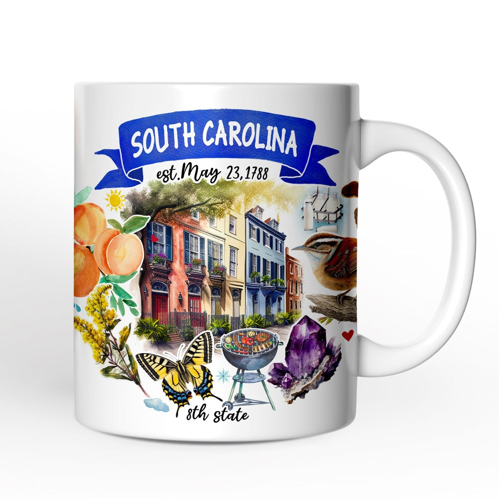 Artistic South Carolina State Themes and Landmarks Personalized Mug With Custom Name