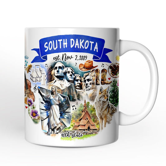 Artistic South Dakota State Themes and Landmarks Personalized Mug With Custom Name