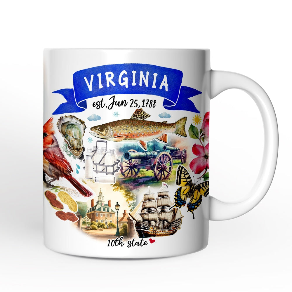 Artistic Virginia State Themes and Landmarks Personalized Mug With Custom Name