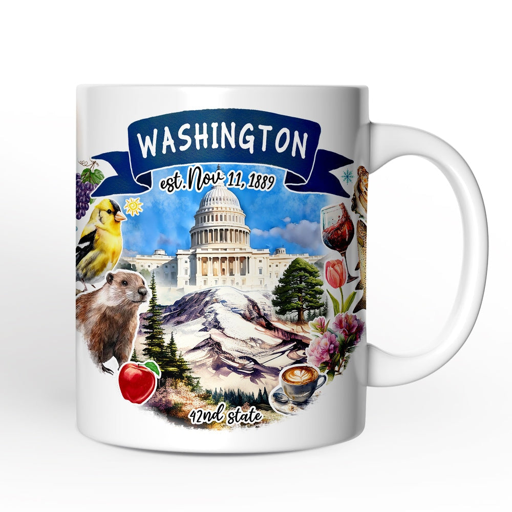 Artistic Washington State Themes and Landmarks Personalized Mug With Custom Name