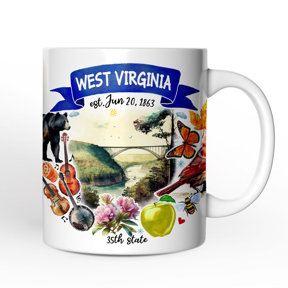Artistic West Virginia State Themes and Landmarks Personalized Mug With Custom Name