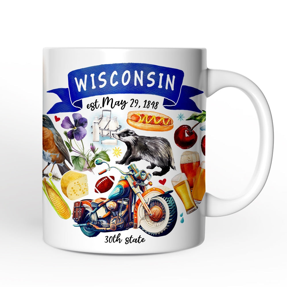 Artistic Wisconsin State Themes and Landmarks Personalized Mug With Custom Name