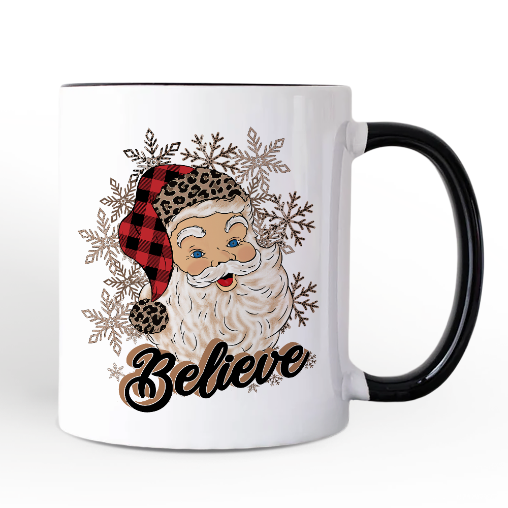 Believe Santa Buffalo Plaid Personalized Mug, Retro Christmas Gift with Custom Name