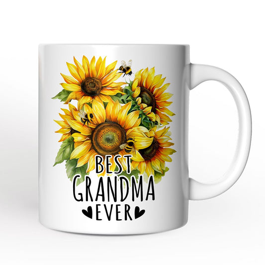 Best Grandma Ever Personalized Mug, Sunflower Grandmother Gift With Custom Name and Date