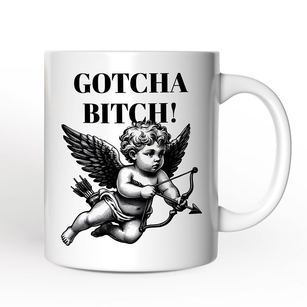 Funny Valentine's Day Cupid Personalized Mug, Vintage Sarcastic Gift With Custom Name